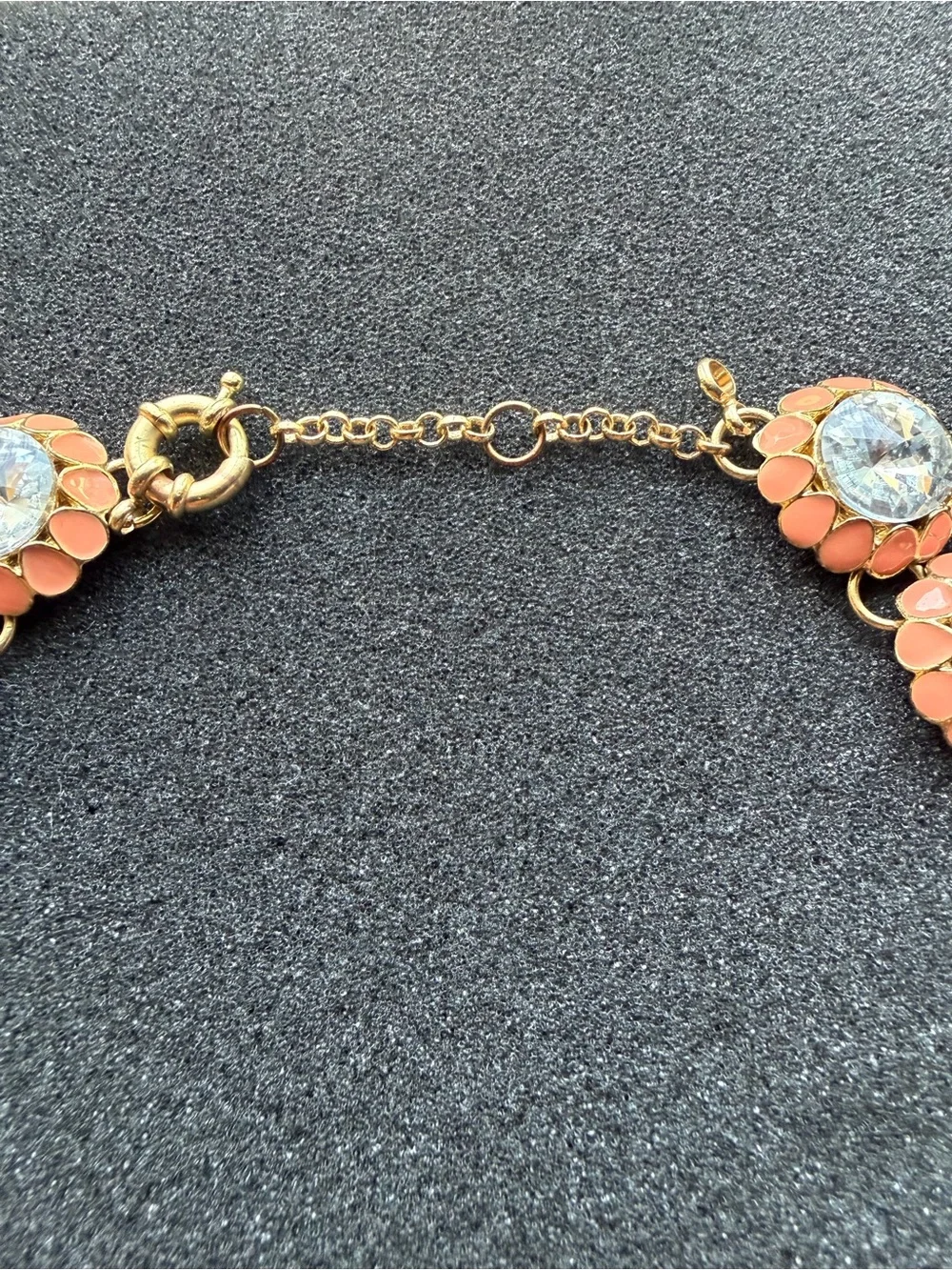 Vintage Rivoli Peach Enamel and Rhinestone Necklace